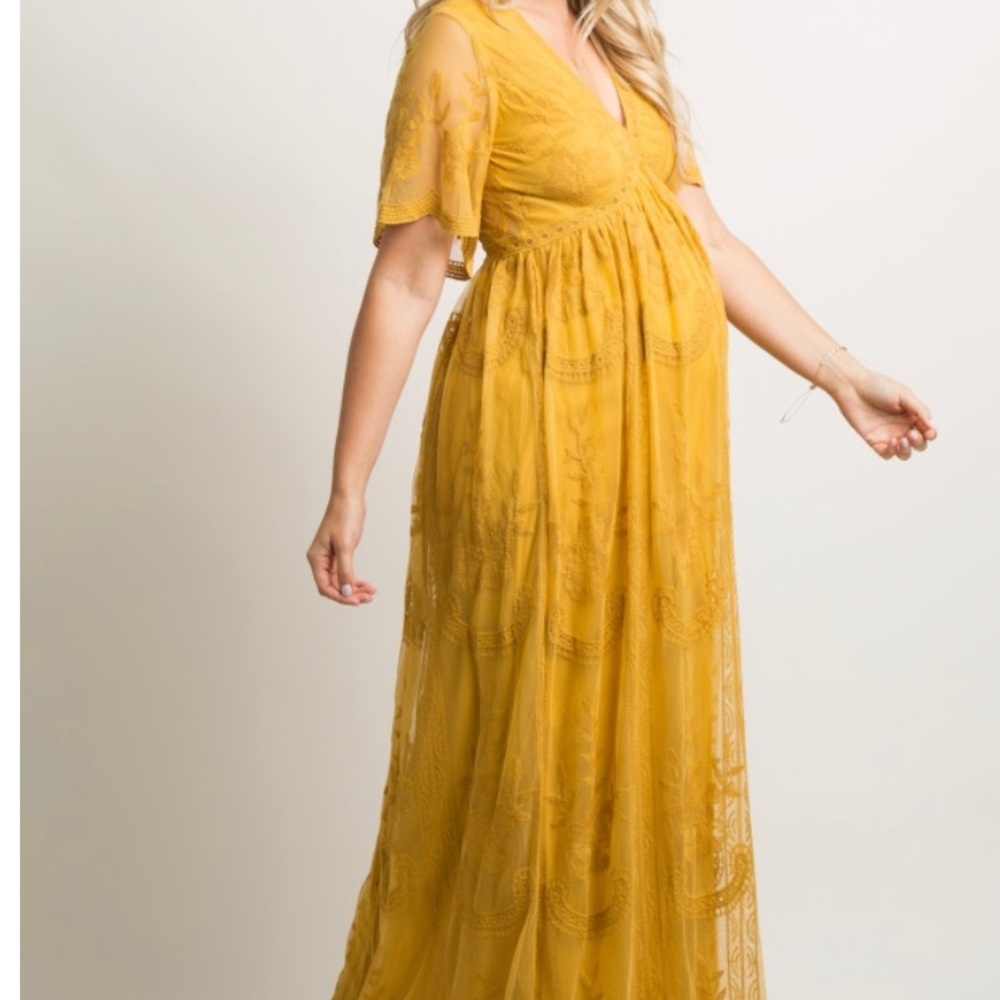 Mustard lace maternity maxi dress